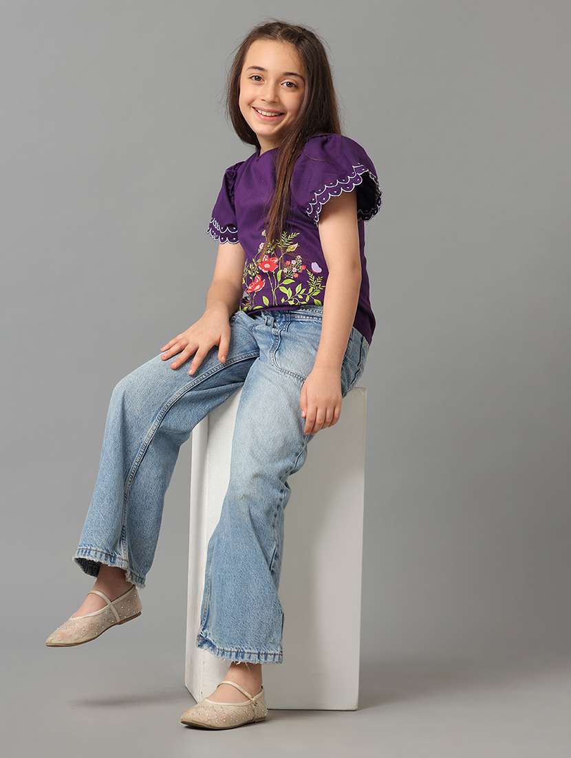girls printed round neck top - 22071476 - Standard Image - 2
