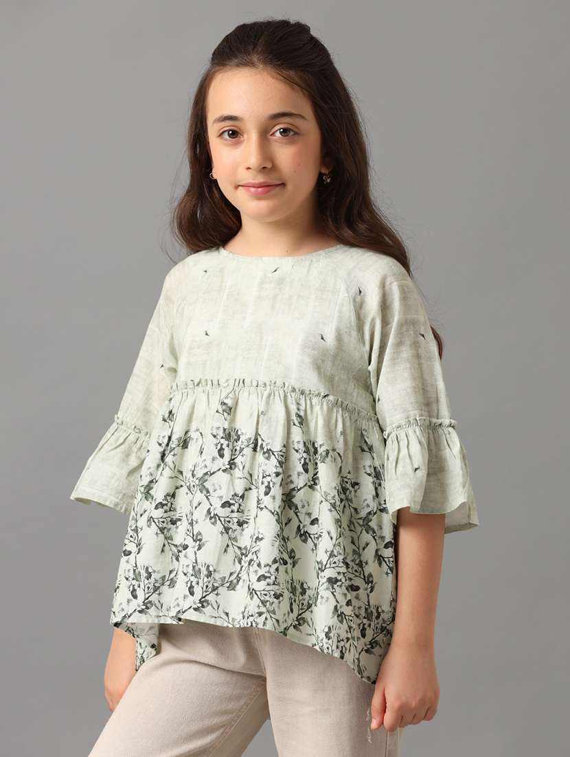 girls printed round neck bell sleeve top - 22071478 - Standard Image - 2