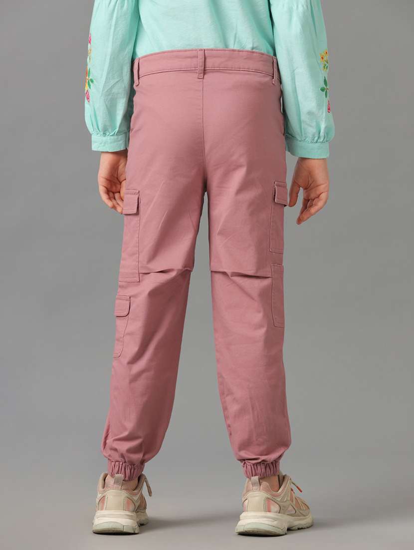 girls solid mid rise regular fit cargo - 22071496 - Standard Image - 2