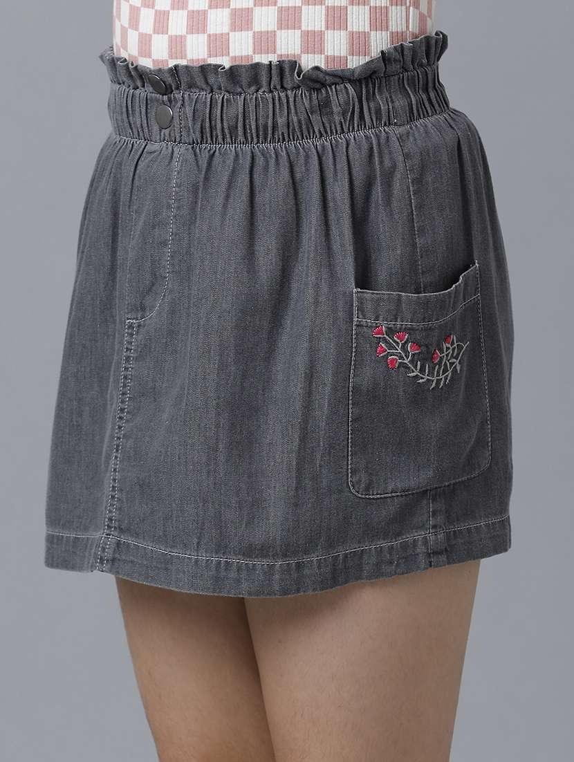 girls solid mid rise denim mini skirt - 22071523 -  Standard Image - 2