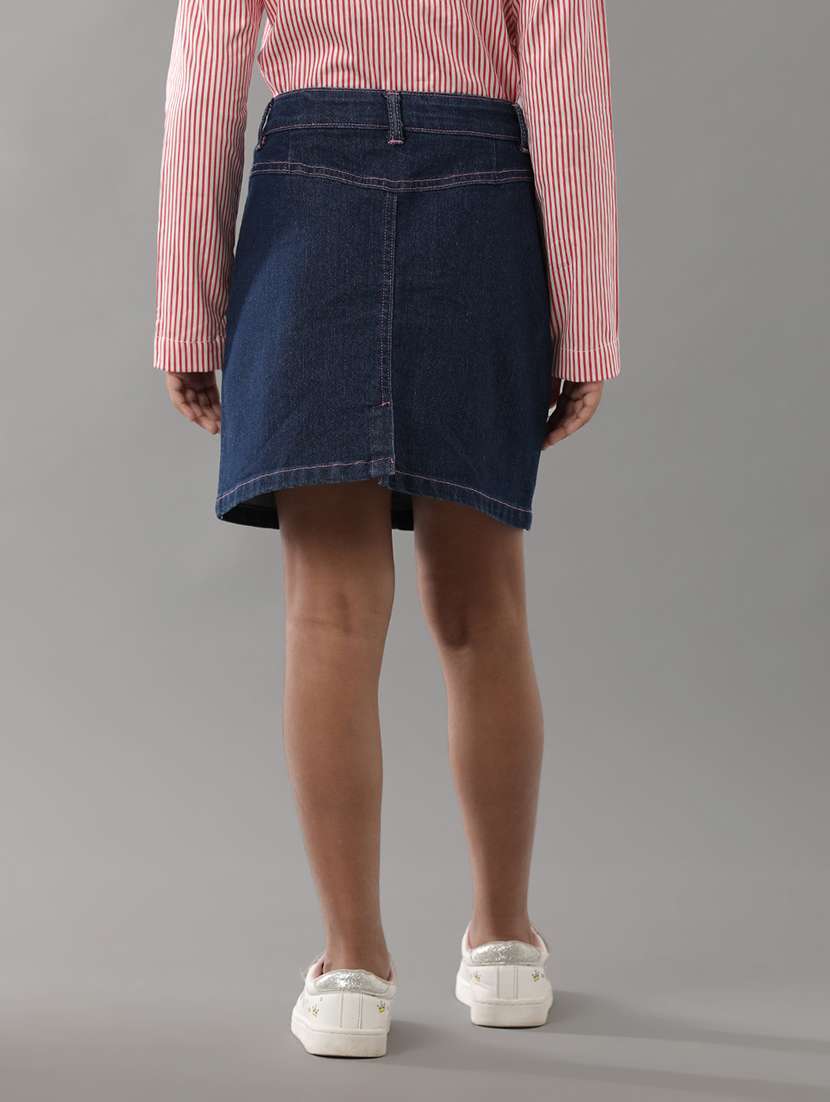 girls solid mid rise denim skirt - 22071524 -  Standard Image - 2