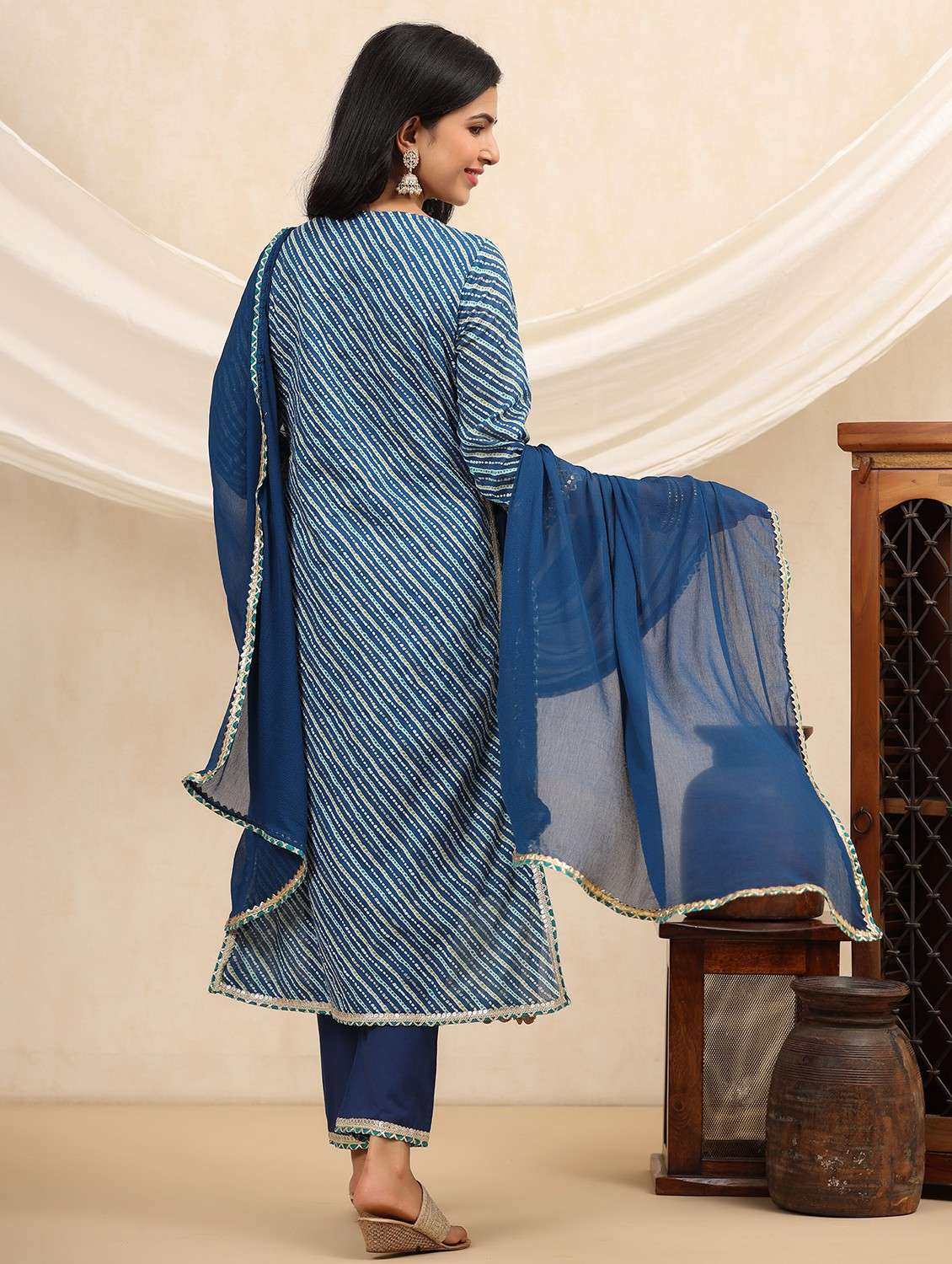 women printed three quarter sleeve kurta pant with dupatta set - 22071530 - Standard Image - 2