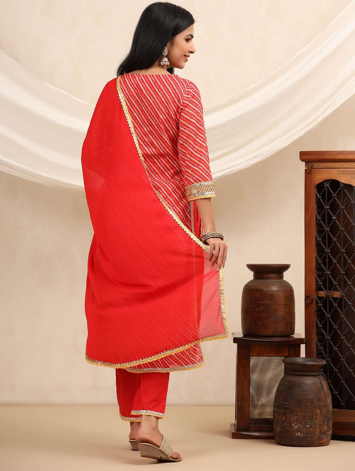 women printed three quarter sleeve kurta pant with dupatta set - 22071531 - Standard Image - 2