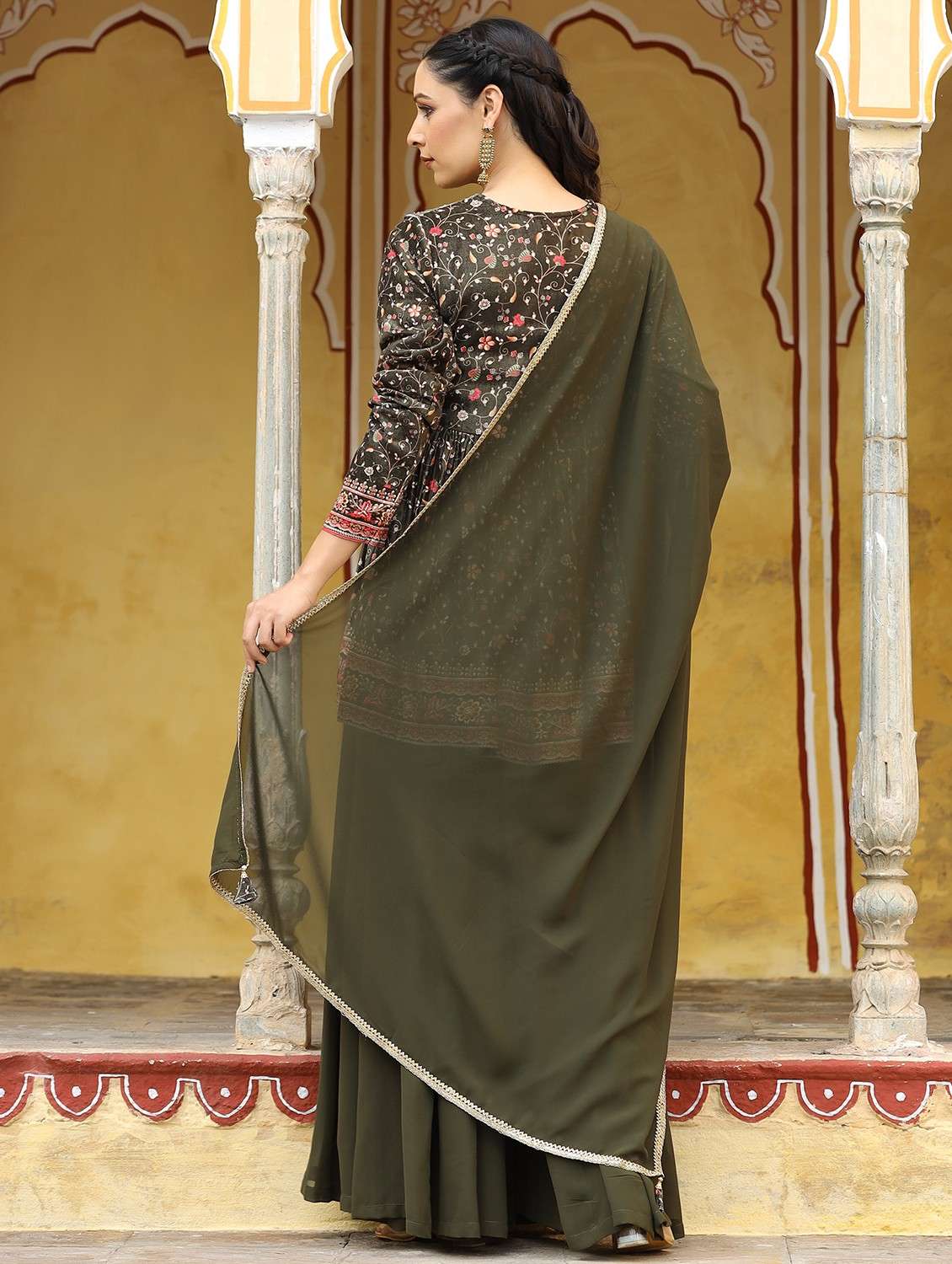 women printed long sleeve kurta sharara with dupatta set - 22071535 -  Standard Image - 2