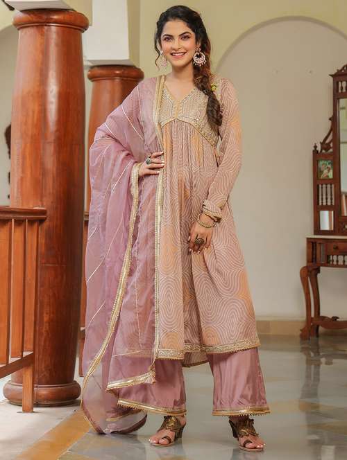 brown chiffon kurta pant  set - 22071544 -  Standard Image - 0