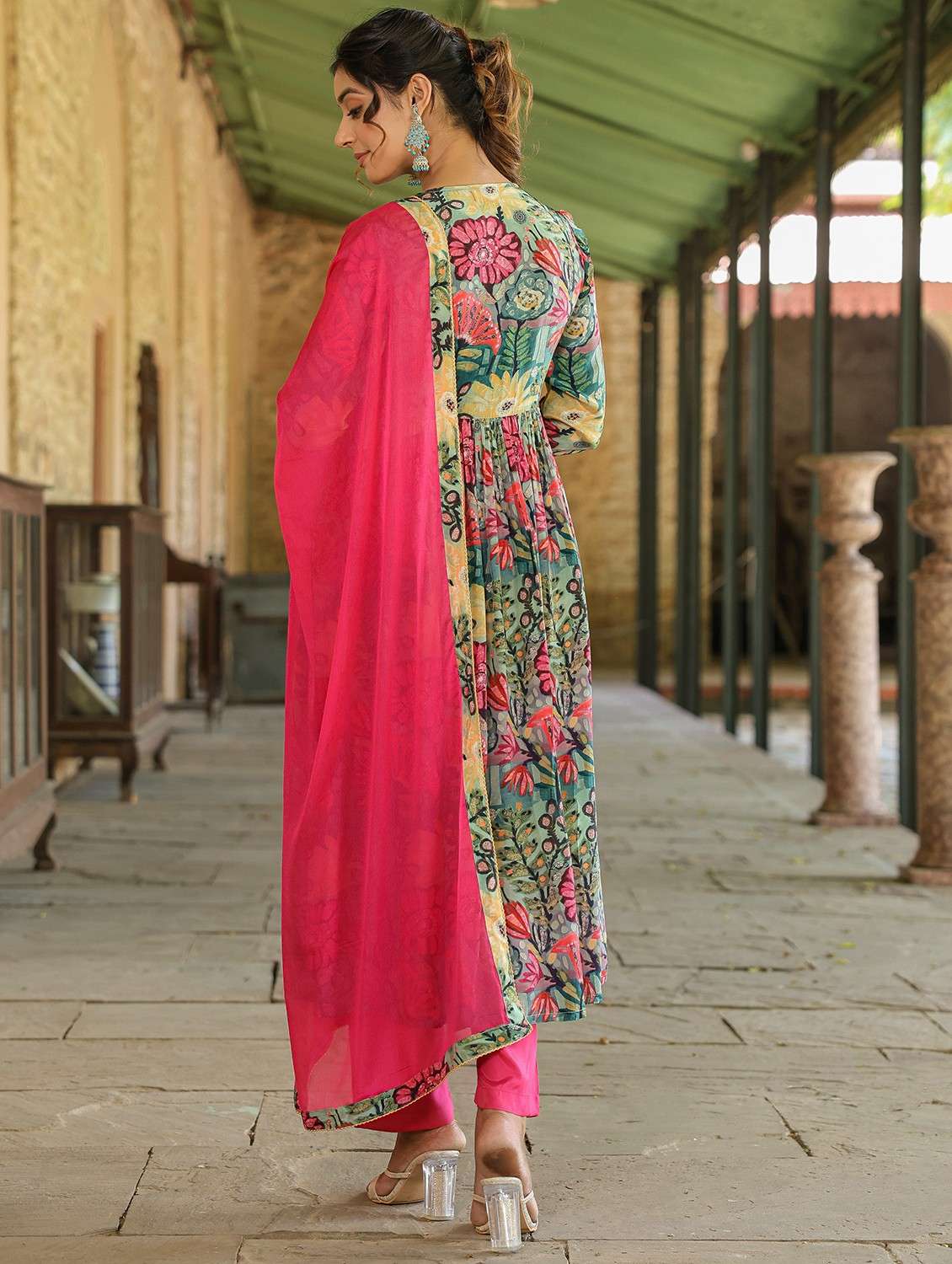 green crepe kurta pant set - 22071546 - Standard Image - 2