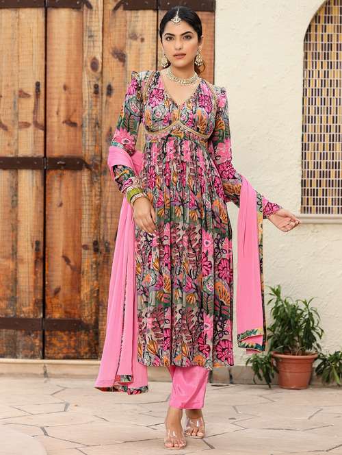 pink crepe kurta pant  set - 22071547 -  Standard Image - 0