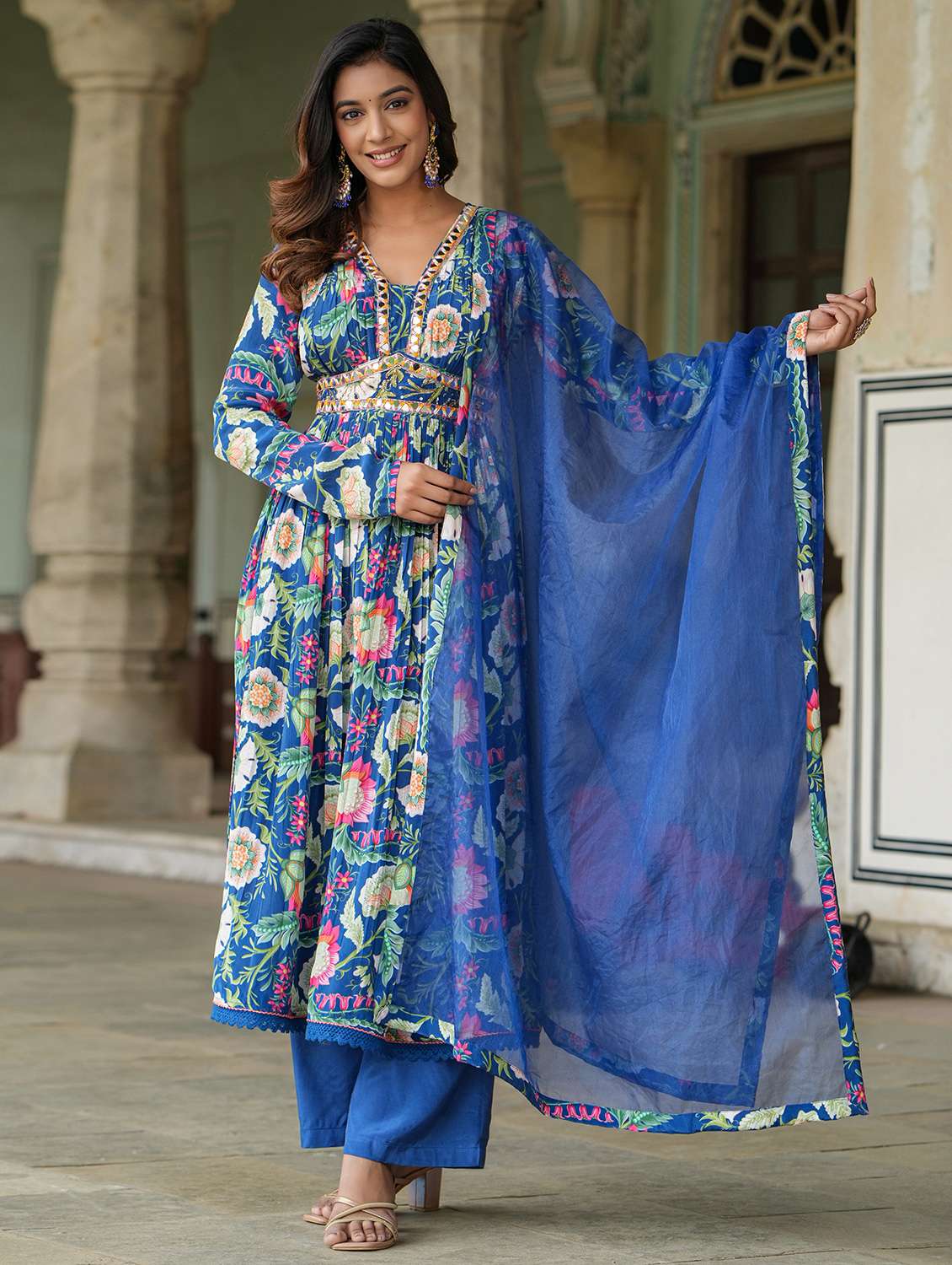 women long sleeve kurta pant with dupatta set