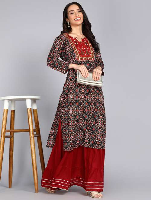 women printed three quarter sleeve straight kurta - 22071556 - Standard Image - 0