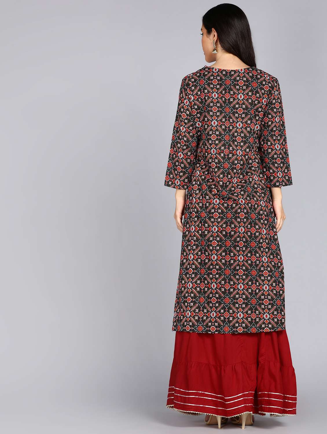 women printed three quarter sleeve straight kurta - 22071556 - Standard Image - 2