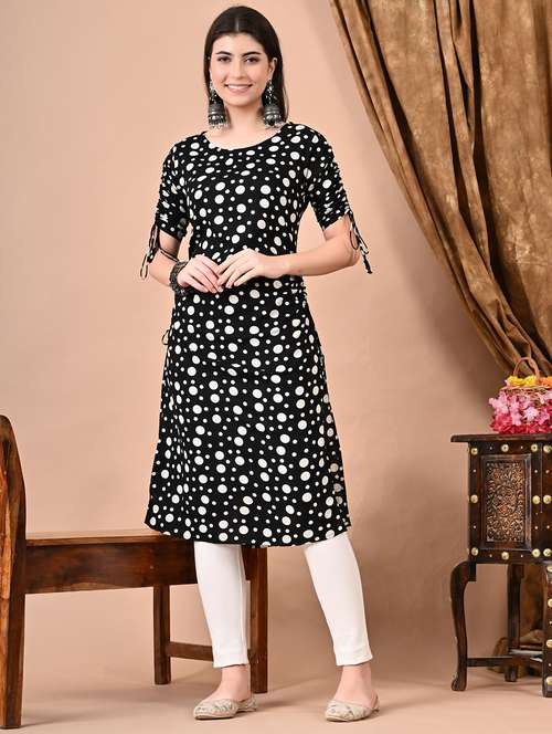 women polka dot short sleeve straight kurta - 22071557 - Standard Image - 0