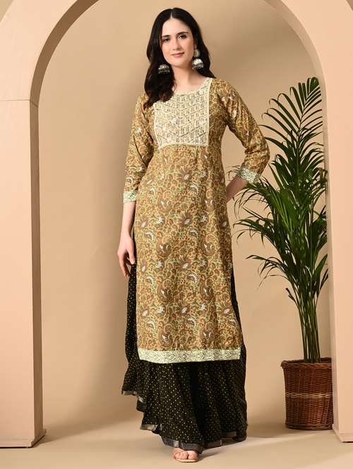 women paisley printed three quarter sleeve straight kurta - 22071560 - Standard Image - 0