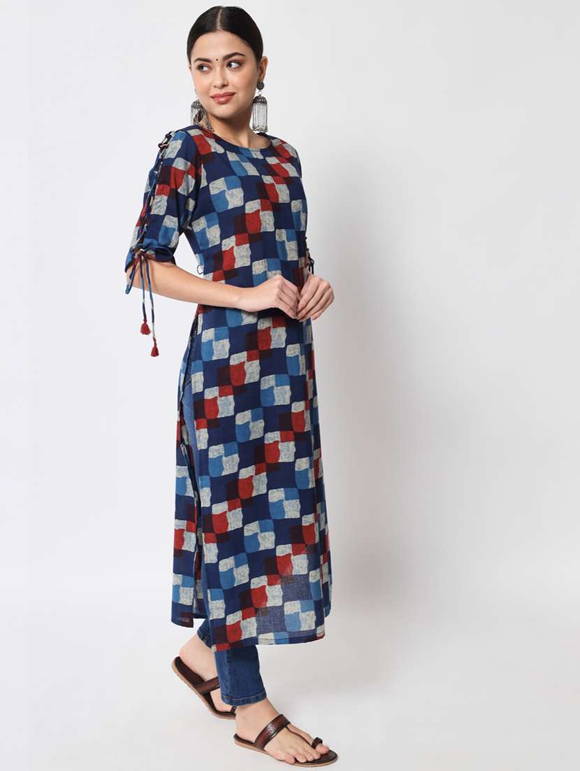 women printed three quarter sleeve straight kurta - 22071562 -  Standard Image - 2