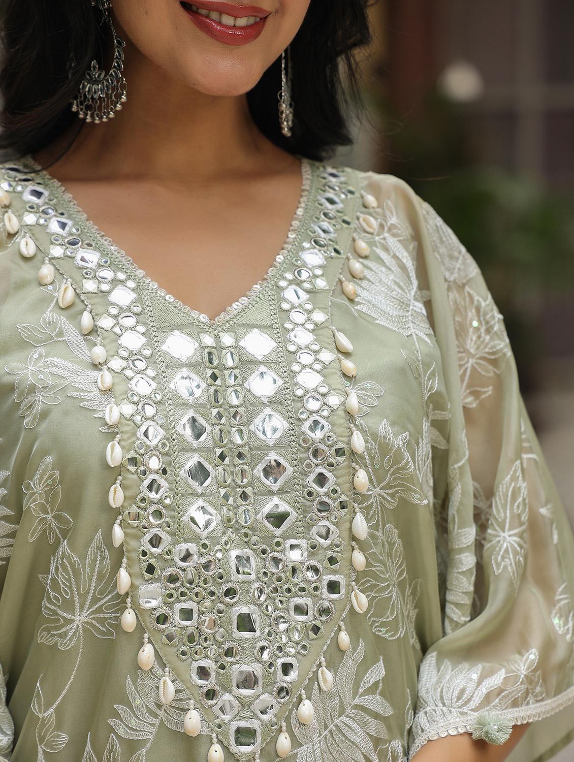 women embroidered kaftan and dhoti set - 22071567 - Standard Image - 2