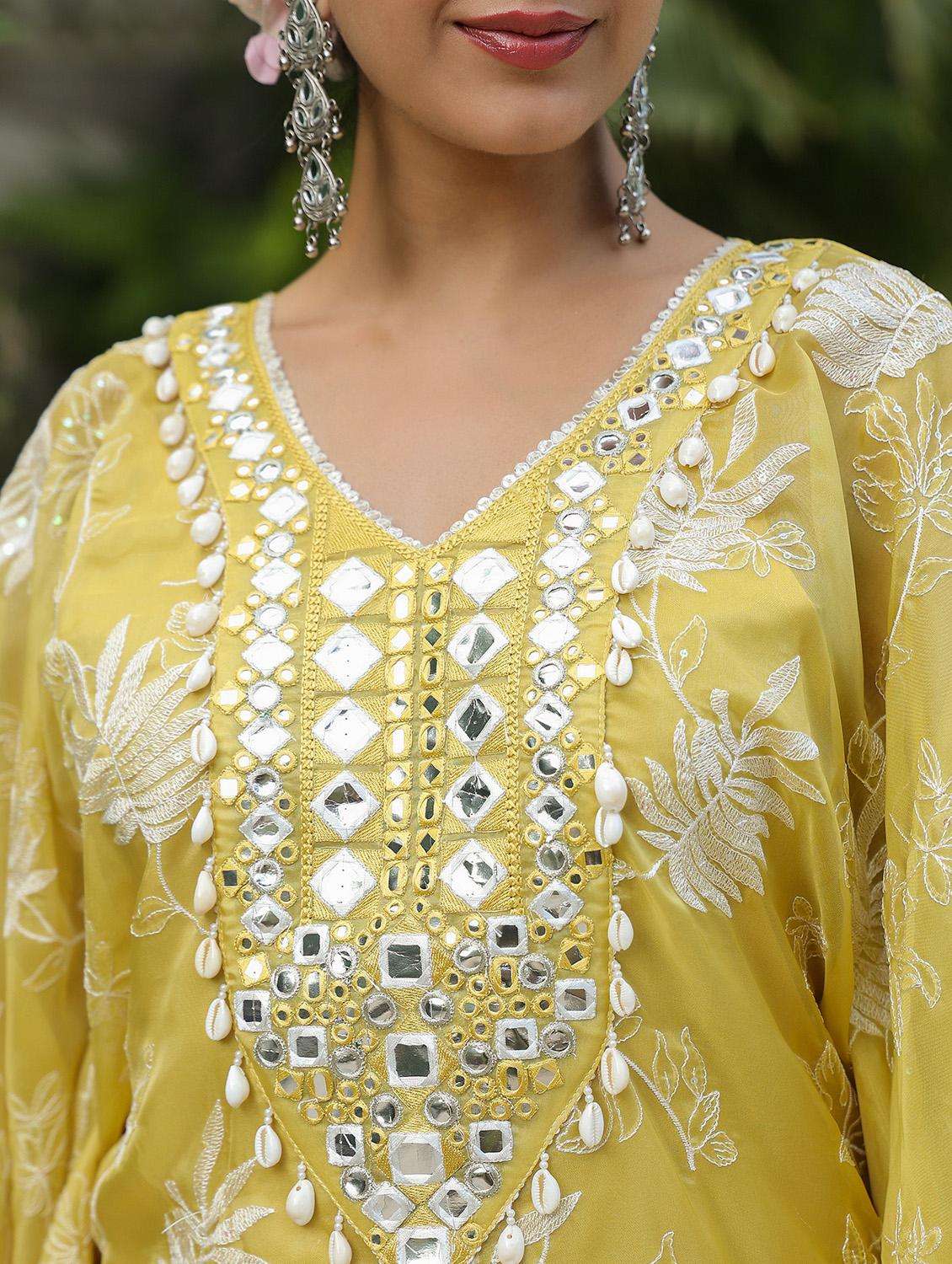 women embroidered kaftan and dhoti set