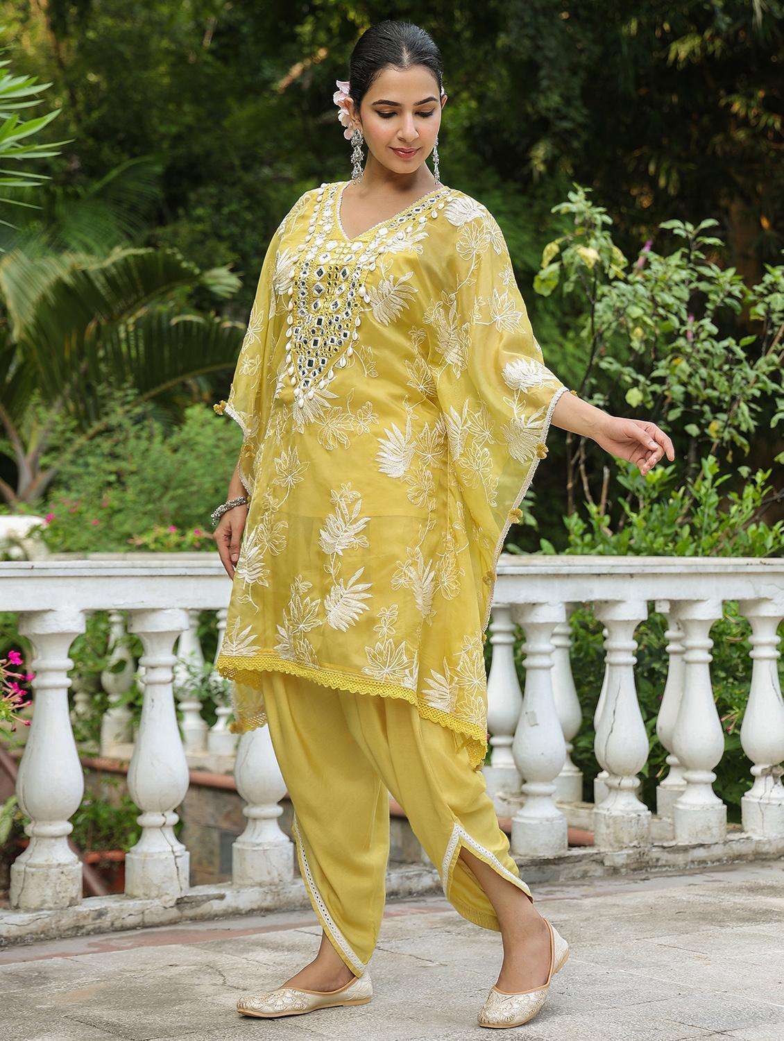 women embroidered kaftan and dhoti set - 22071568 -  Standard Image - 2