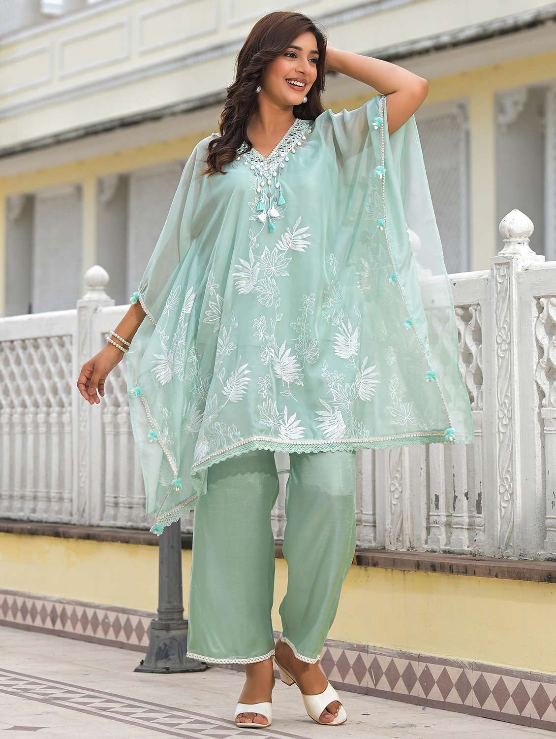 women embroidered kaftan and pant set - 22071570 -  Zoom Image - 0