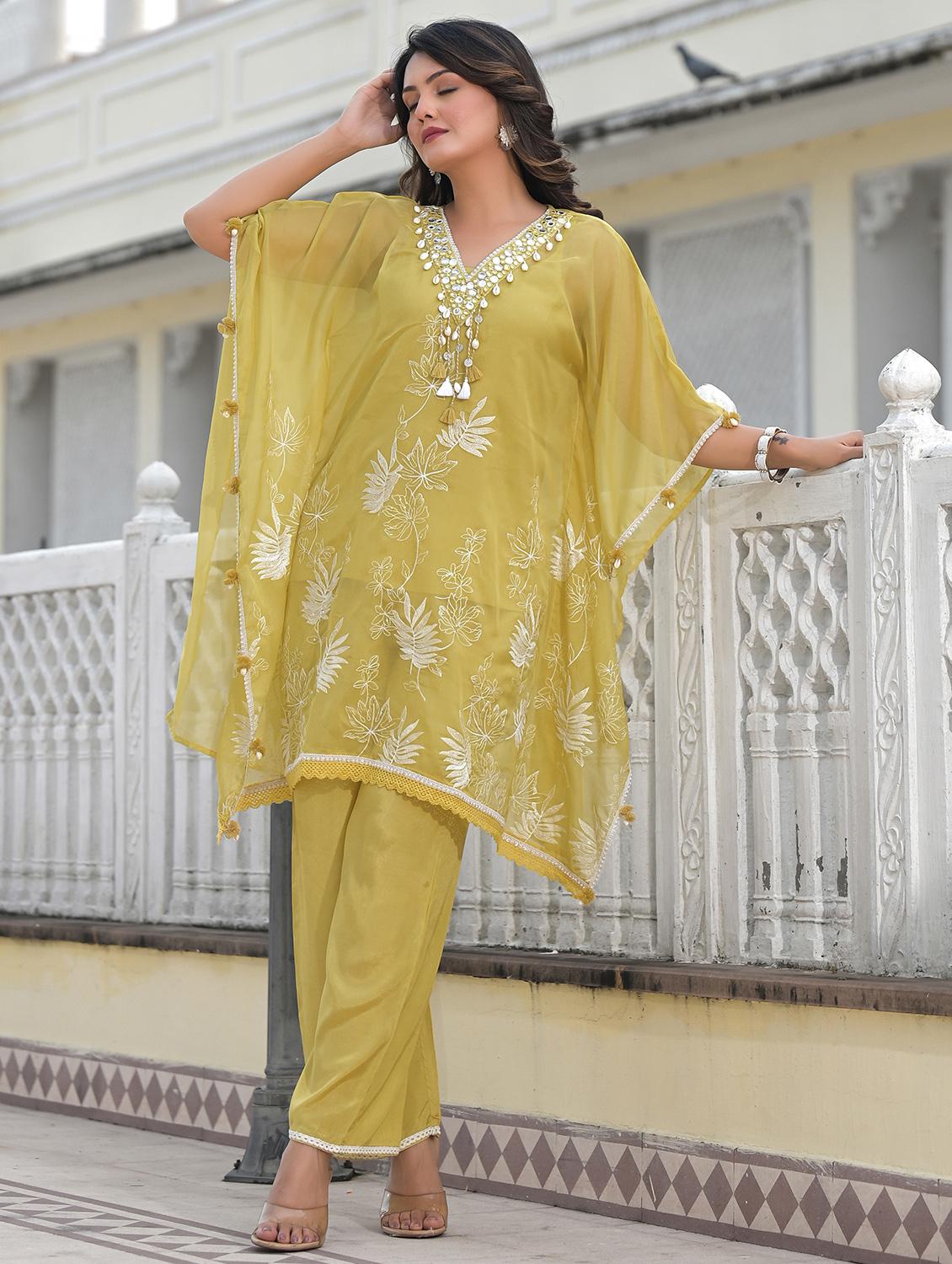 women embroidered kaftan and pant set - 22071571 - Standard Image - 2