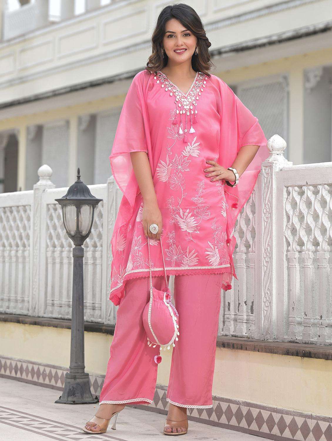 women embroidered kaftan and pant set