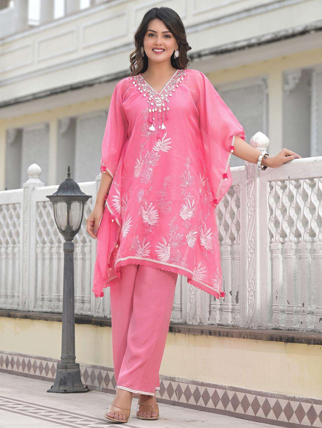 women embroidered kaftan and pant set - 22071572 -  Standard Image - 2