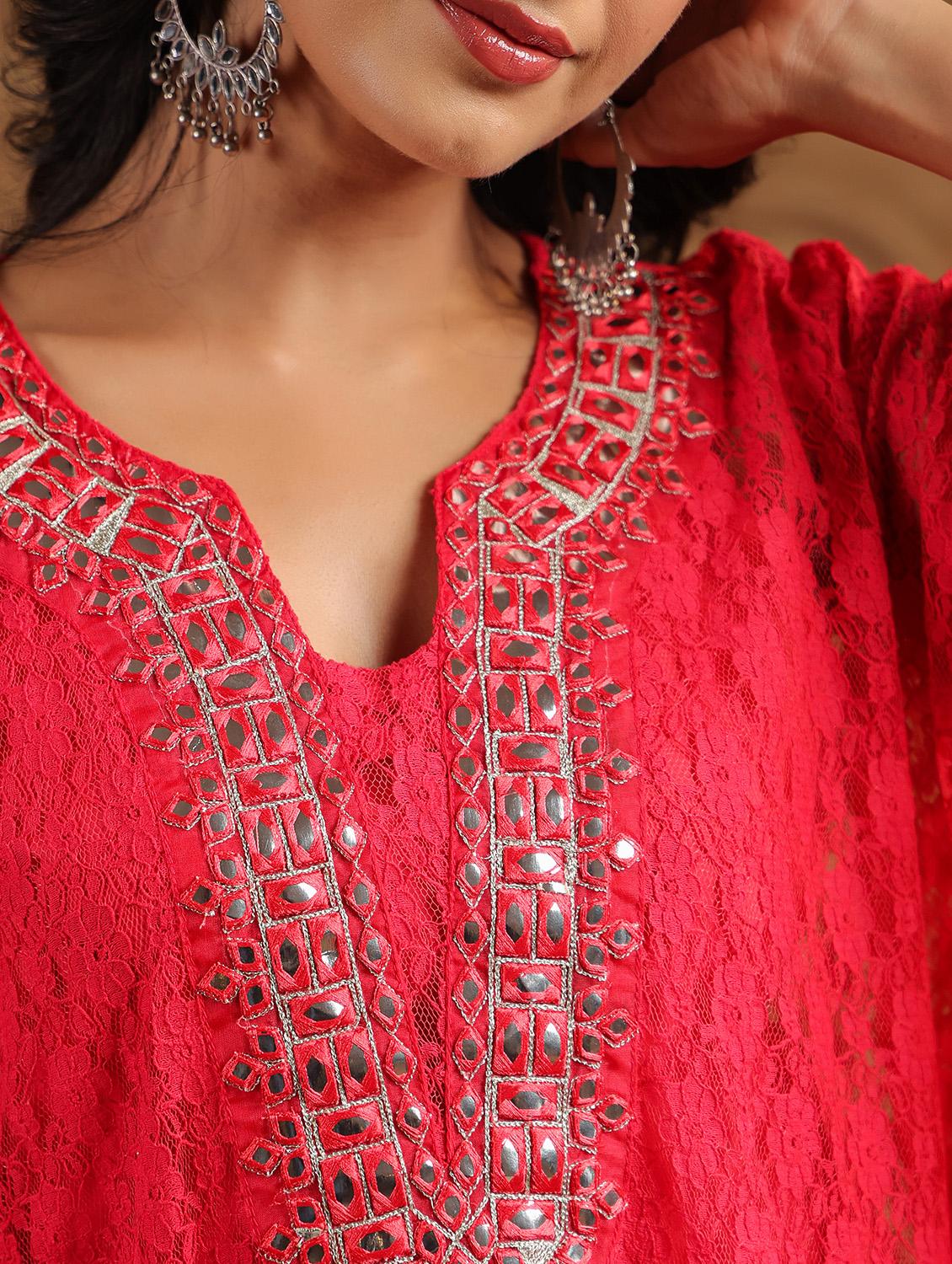 women embroidered kaftan and palazzo set - 22071574 - Standard Image - 2