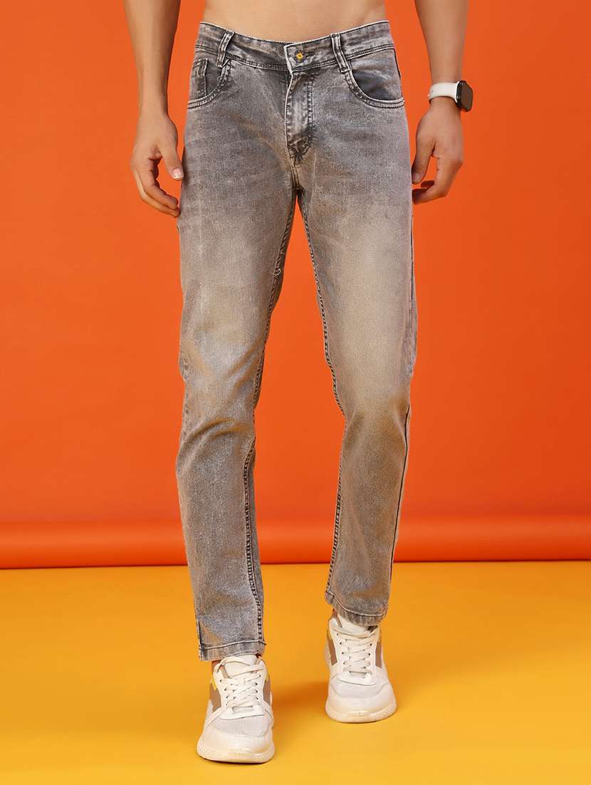 men washed mid rise full length slim fit jeans
