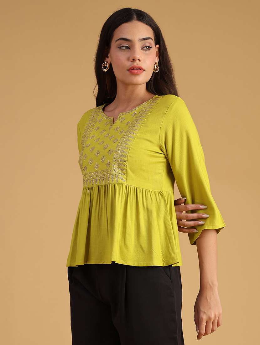 women embroidered puff sleeve flared kurti - 22071807 -  Standard Image - 2
