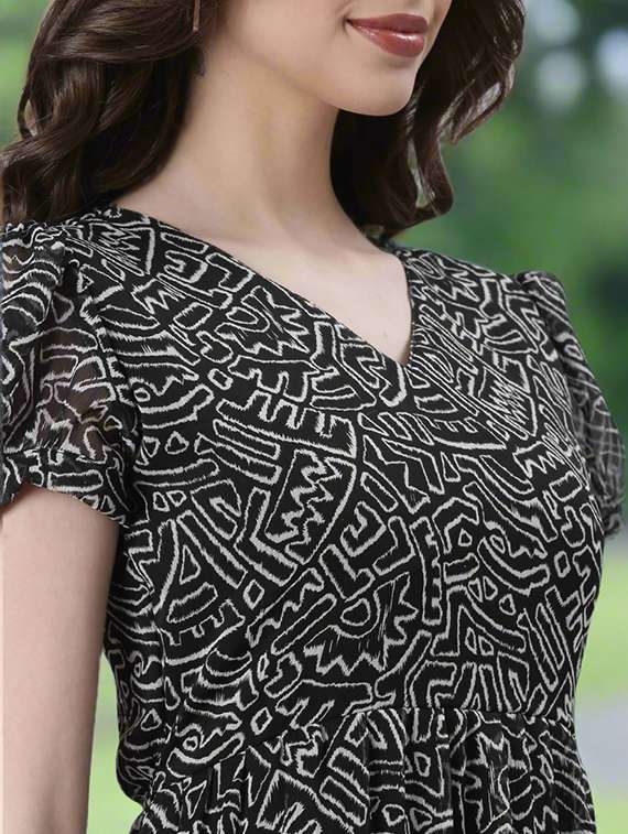 women printed flared sleeve tiered dress - 22072050 - Standard Image - 7