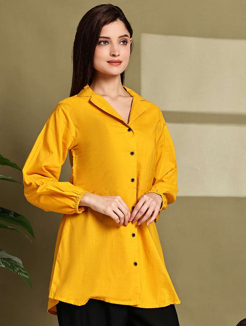 women solid lapel neck puff sleeve long shirt - 22072059 - Standard Image - 2