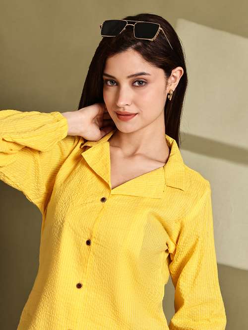 women solid lapel neck long sleeve long shirt - 22072066 -  Standard Image - 0