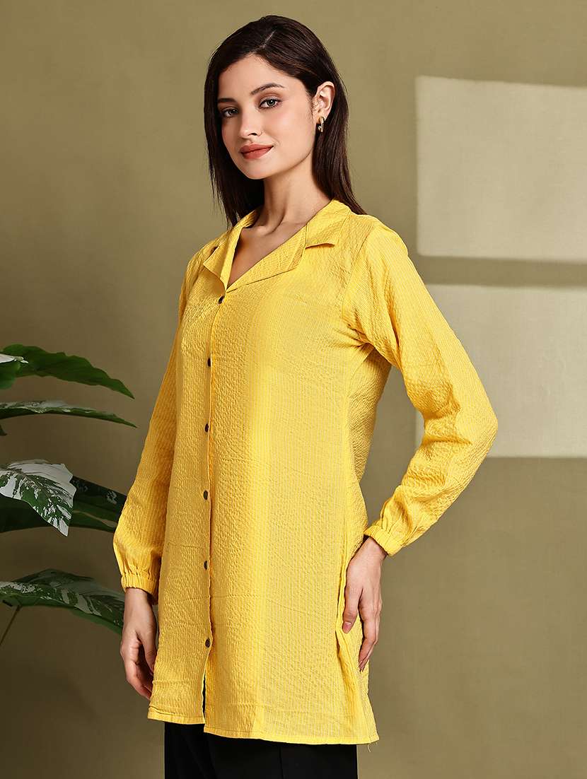 women solid lapel neck long sleeve long shirt - 22072066 - Standard Image - 2
