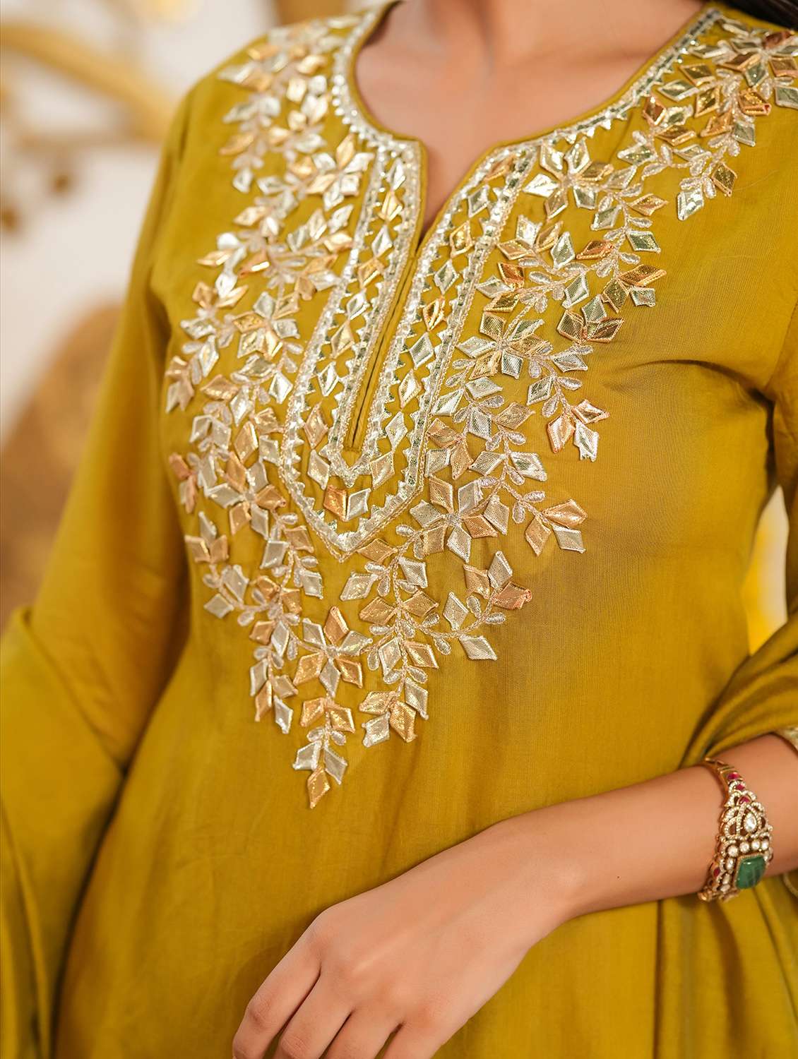 women solid with work three quarter sleeve kurta sharara with dupatta set - 22072074 -  Standard Image - 2