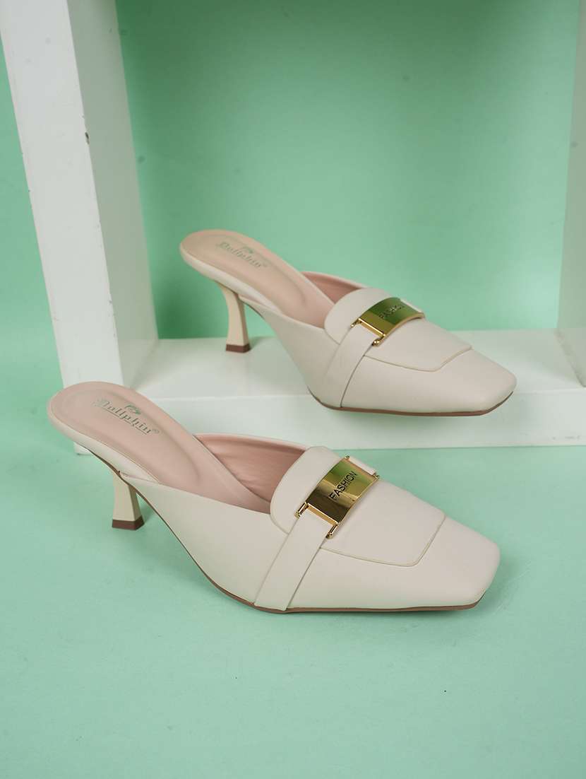 women cream slip on mule