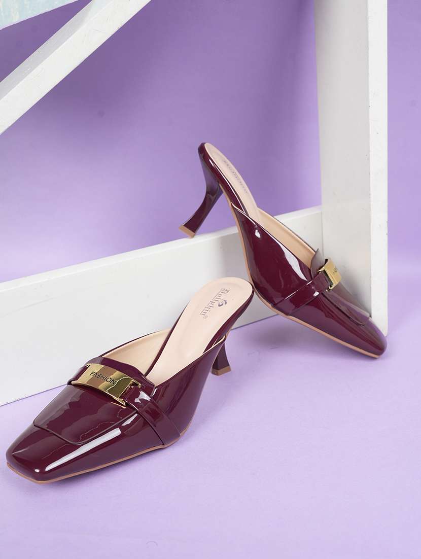 women maroon slip on mule