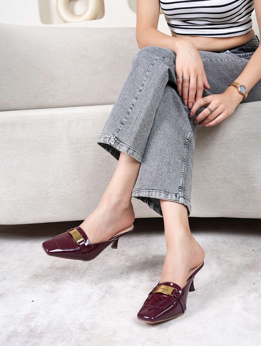women maroon slip on mule - 22072158 - Standard Image - 2