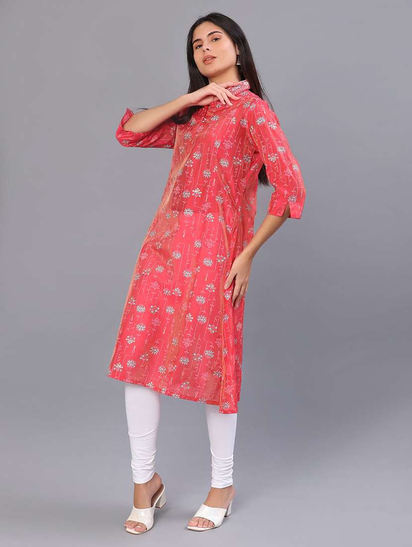 women printed three quarter sleeve a-line kurta - 22072252 -  Standard Image - 2