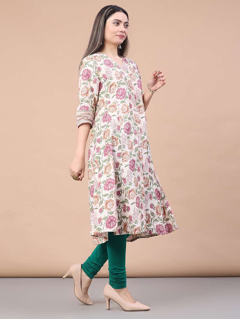 women floral printed three quarter sleeve a-line kurta - 22072253 -  Standard Image - 2