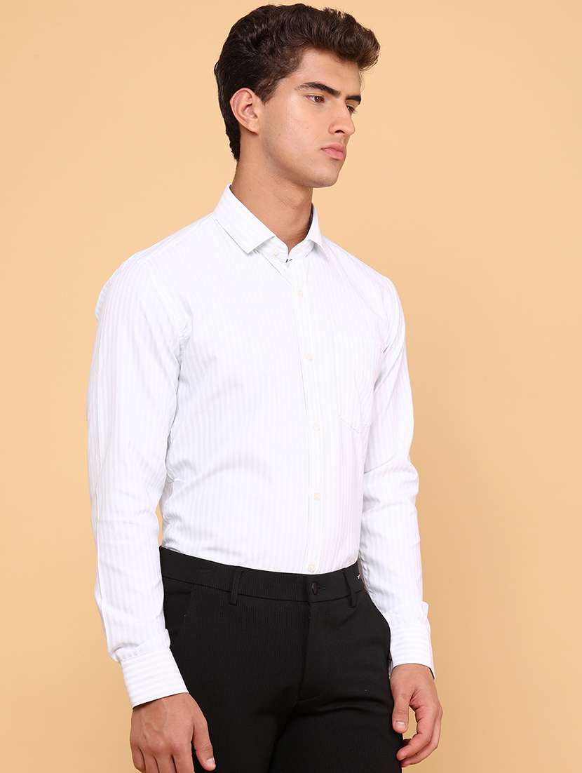 men striped long sleeve slim fit formal shirt - 22072306 -  Standard Image - 2