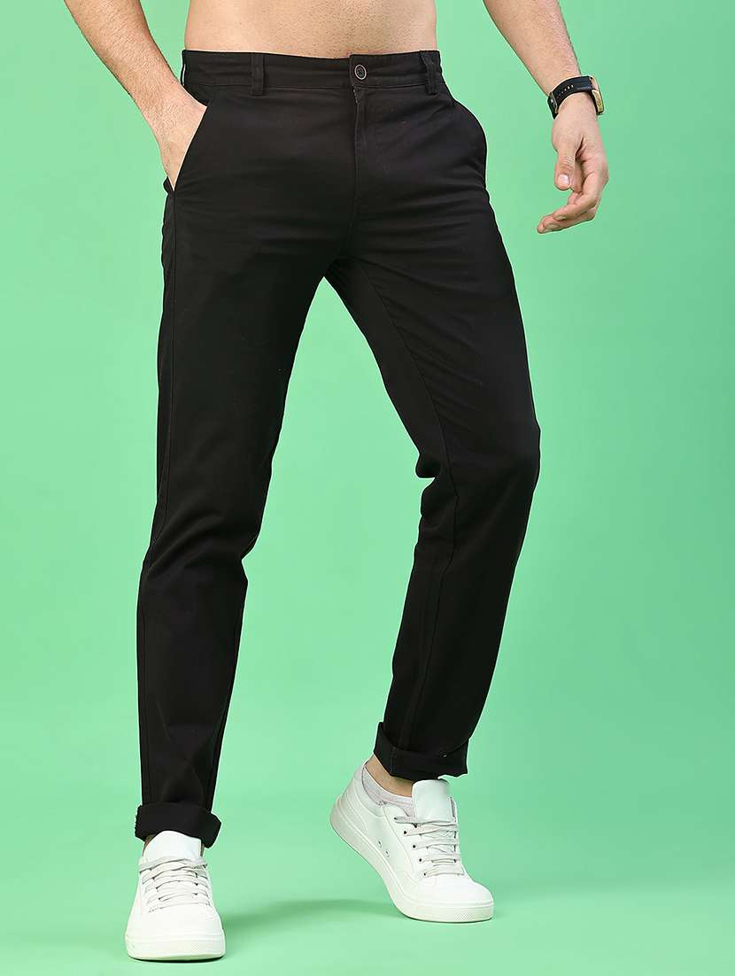 men solid mid rise chinos casual trouser