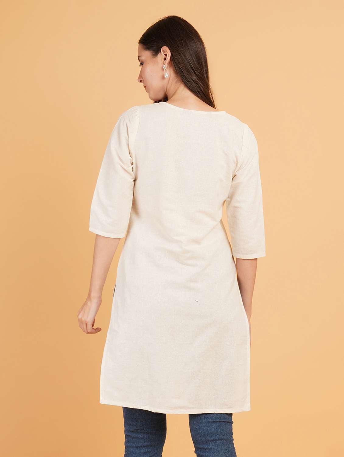 women embroidered three quarter sleeve straight kurti - 22072440 - Standard Image - 2