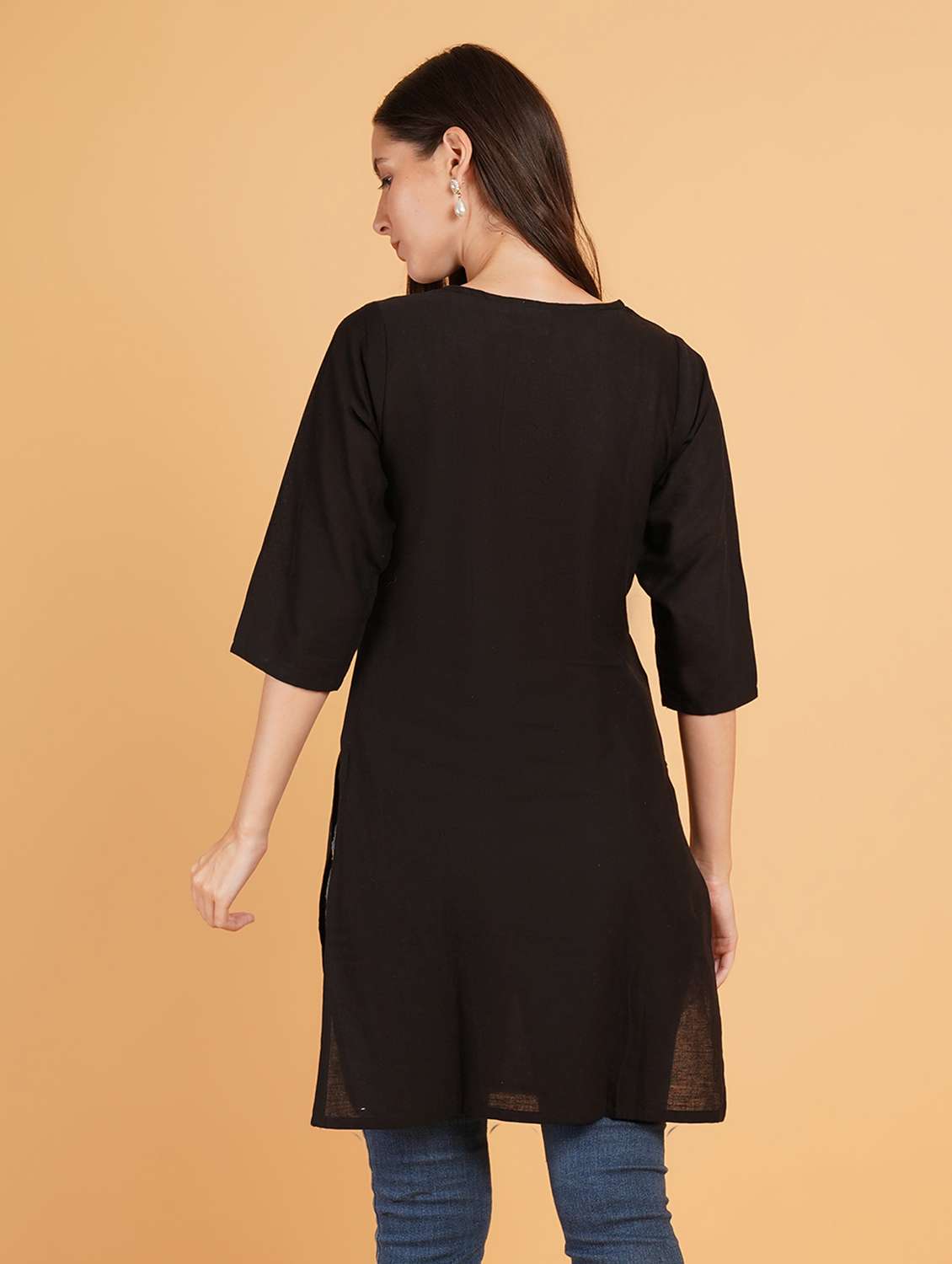 women embroidered three quarter sleeve straight kurti - 22072441 -  Standard Image - 2