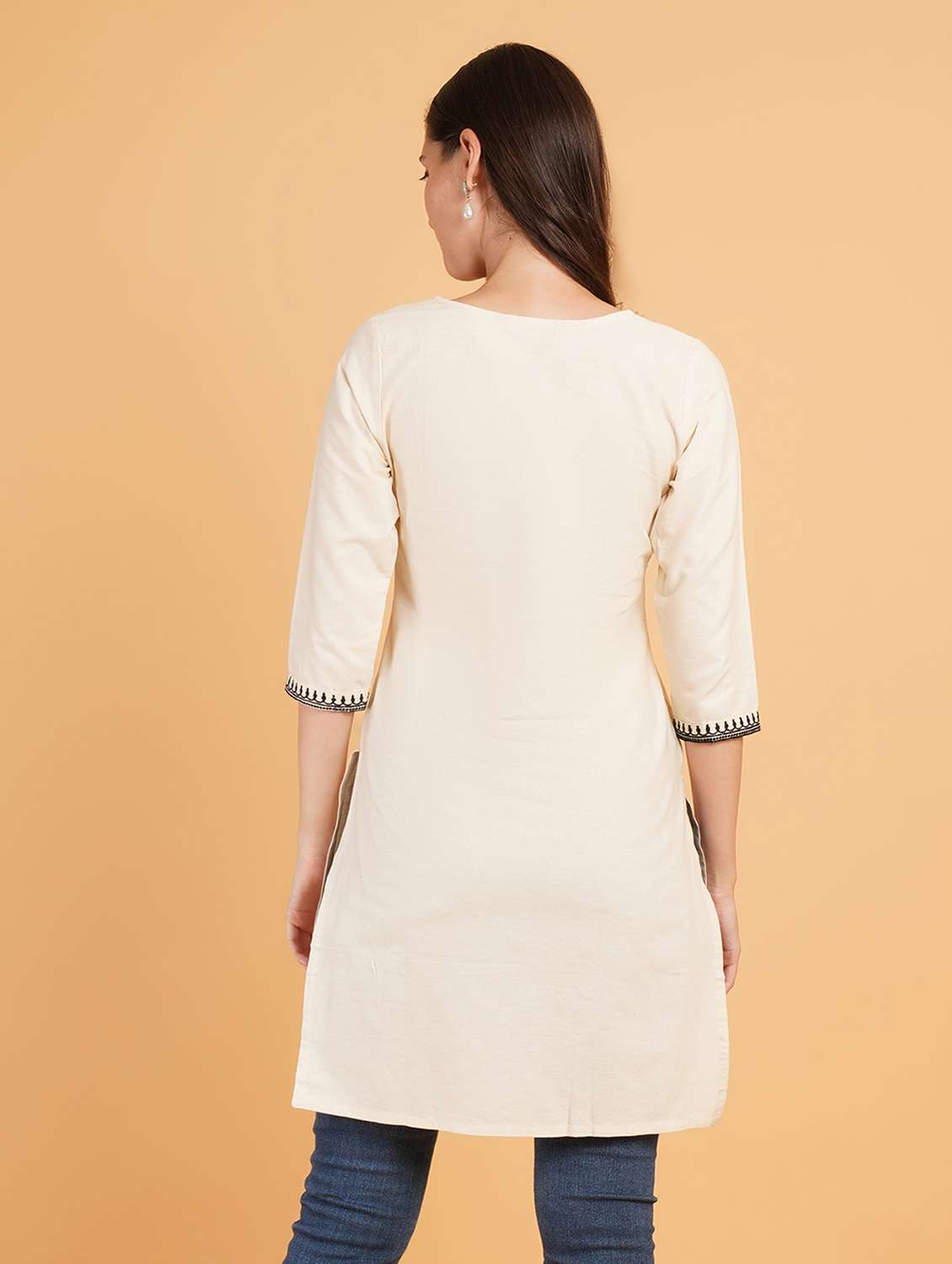 women embroidered three quarter sleeve straight kurti - 22072443 - Standard Image - 2