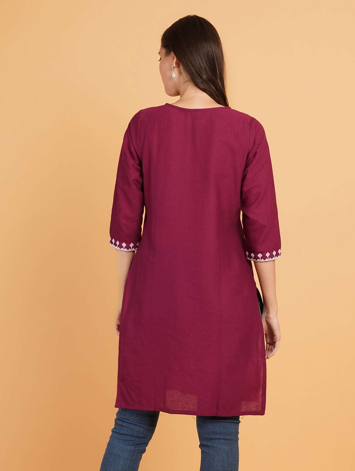 women embroidered three quarter sleeve straight kurti - 22072448 - Standard Image - 2