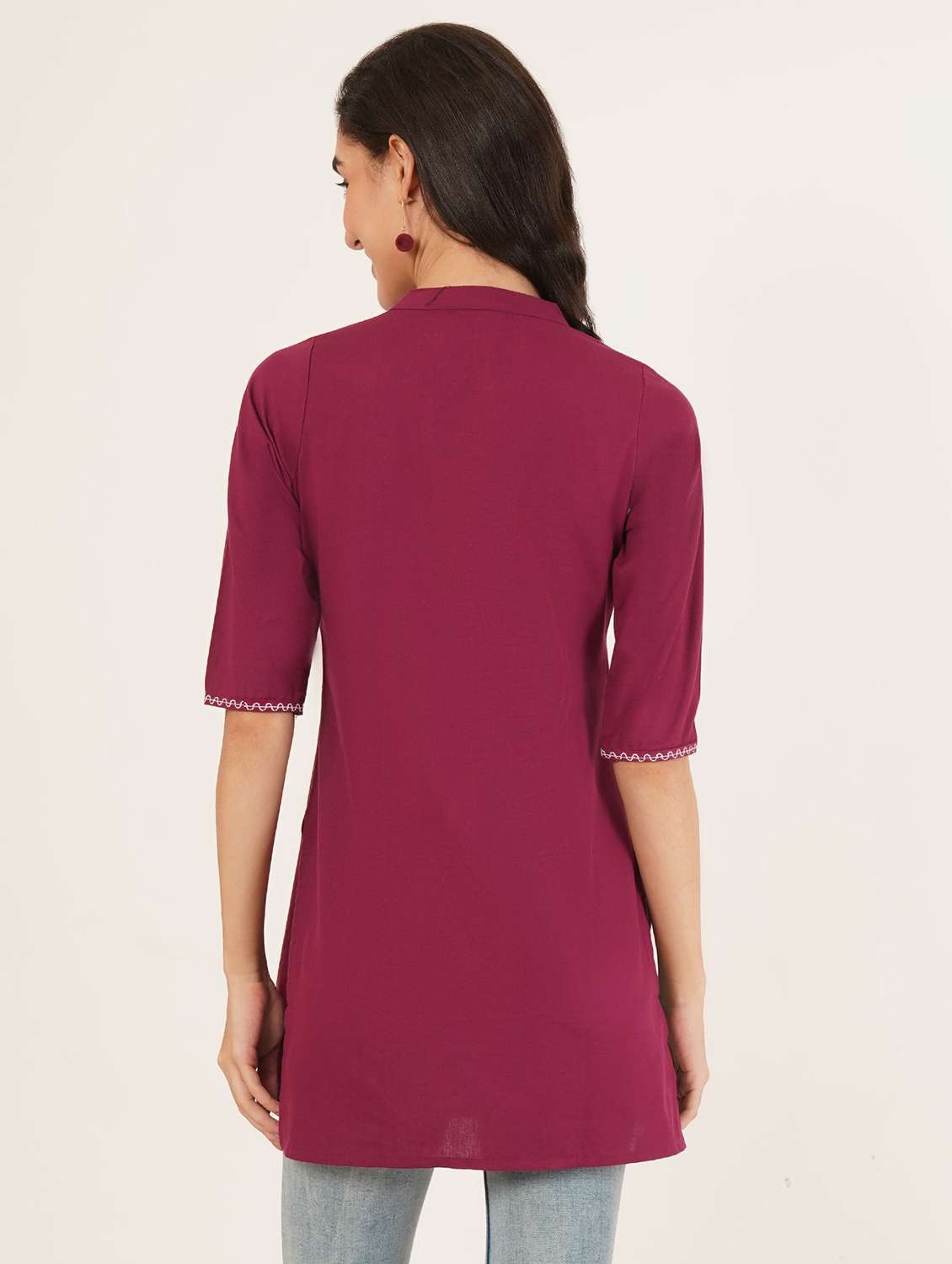 women embroidered three quarter sleeve straight kurti - 22072452 -  Standard Image - 2