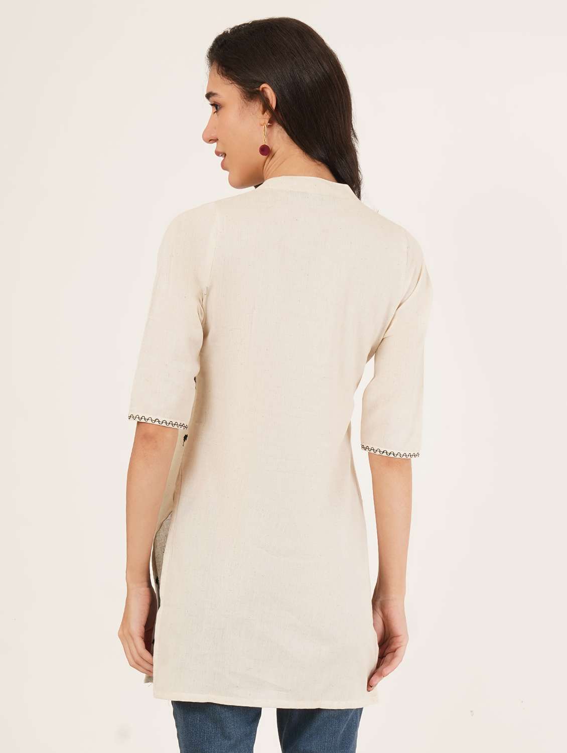 women embroidered three quarter sleeve straight kurti - 22072453 -  Standard Image - 2