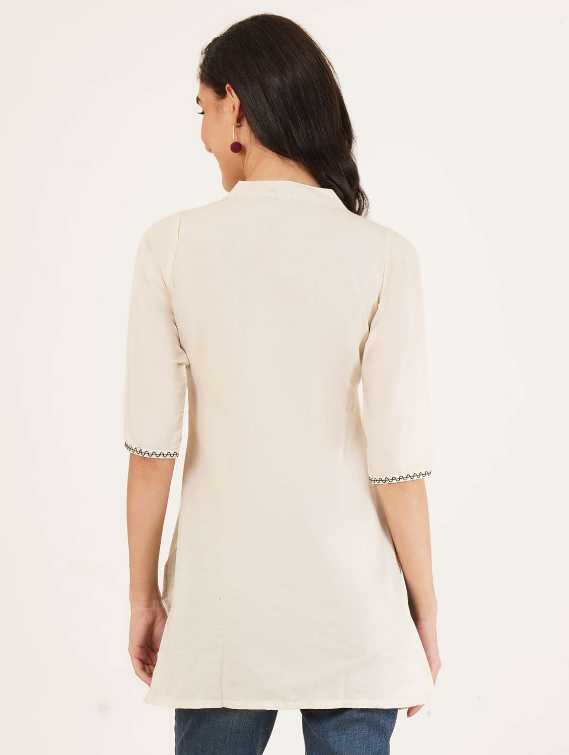 women embroidered three quarter sleeve straight kurti - 22072457 -  Standard Image - 2