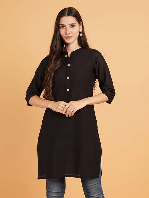 women solid three quarter sleeve straight kurti - 22072465 -  Standard Image - 0