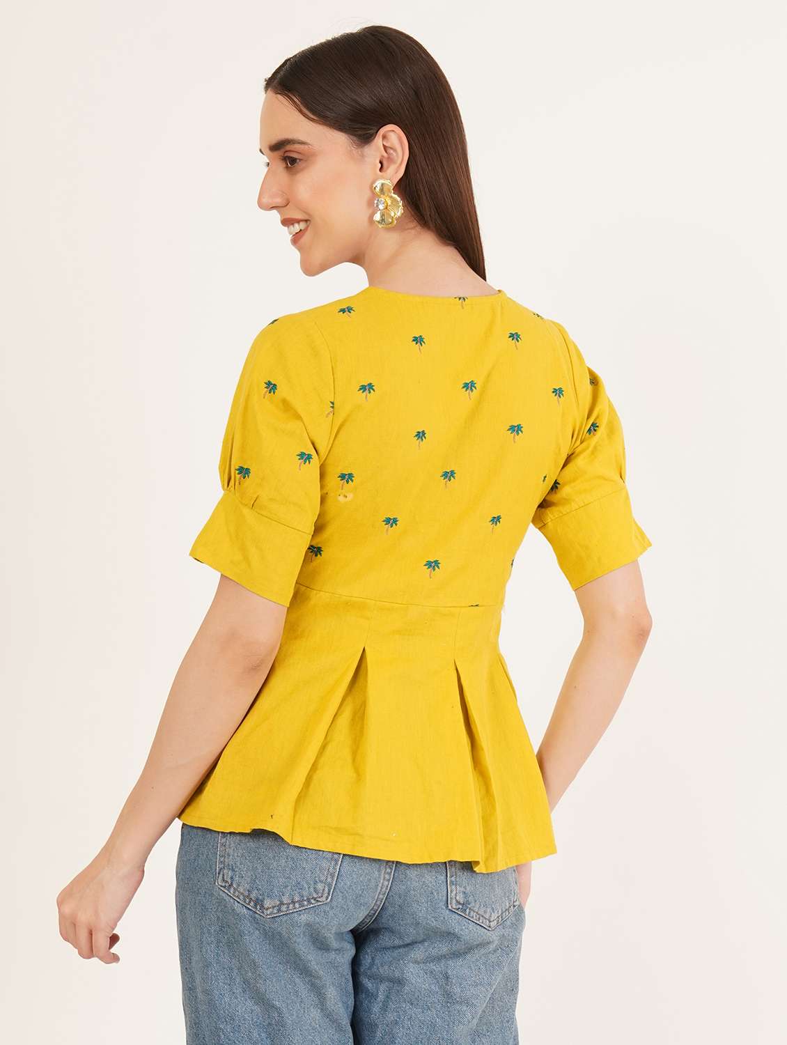 women embroidered puff sleeve a-line ethnic top - 22072469 -  Standard Image - 2