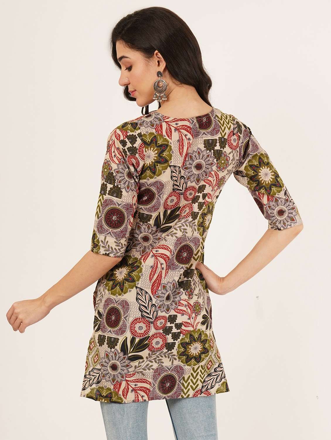 women printed three quarter sleeve straight kurti - 22072474 - Standard Image - 2