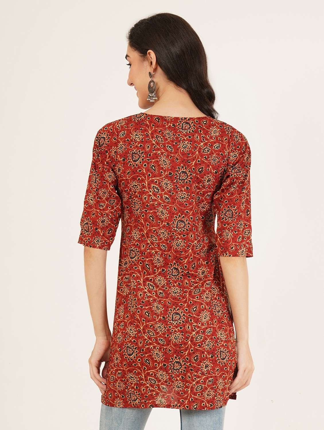 women printed three quarter sleeve straight kurti - 22072477 - Standard Image - 2